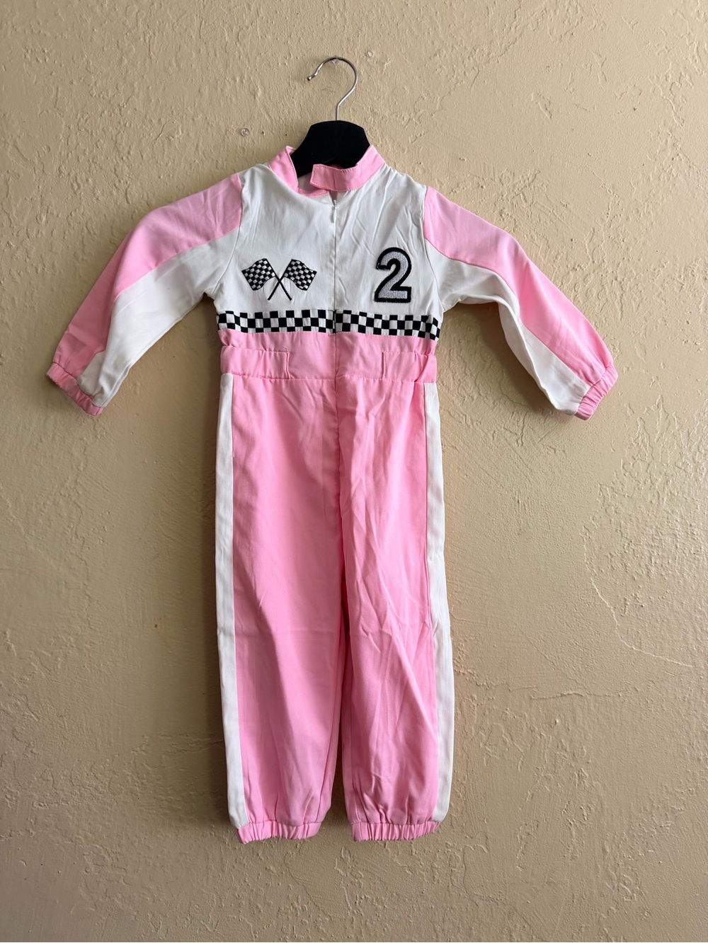 Costume Pink & White Racing Jumpsuit with Checkered Detail